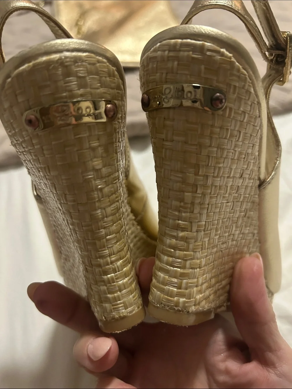 Lilly Pulitzer Metallic Gold Peep-Toe Slingback Platforms